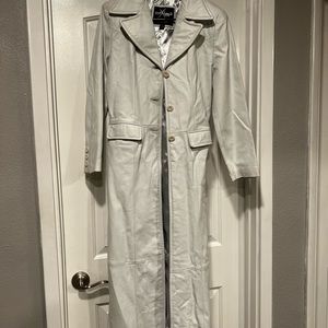 White real leather long coat